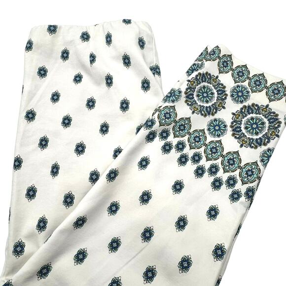 J. JILL Women's 18 White Blue Floral Boho Essential Cotton Stretch Pull On Pants - Picture 3 of 11